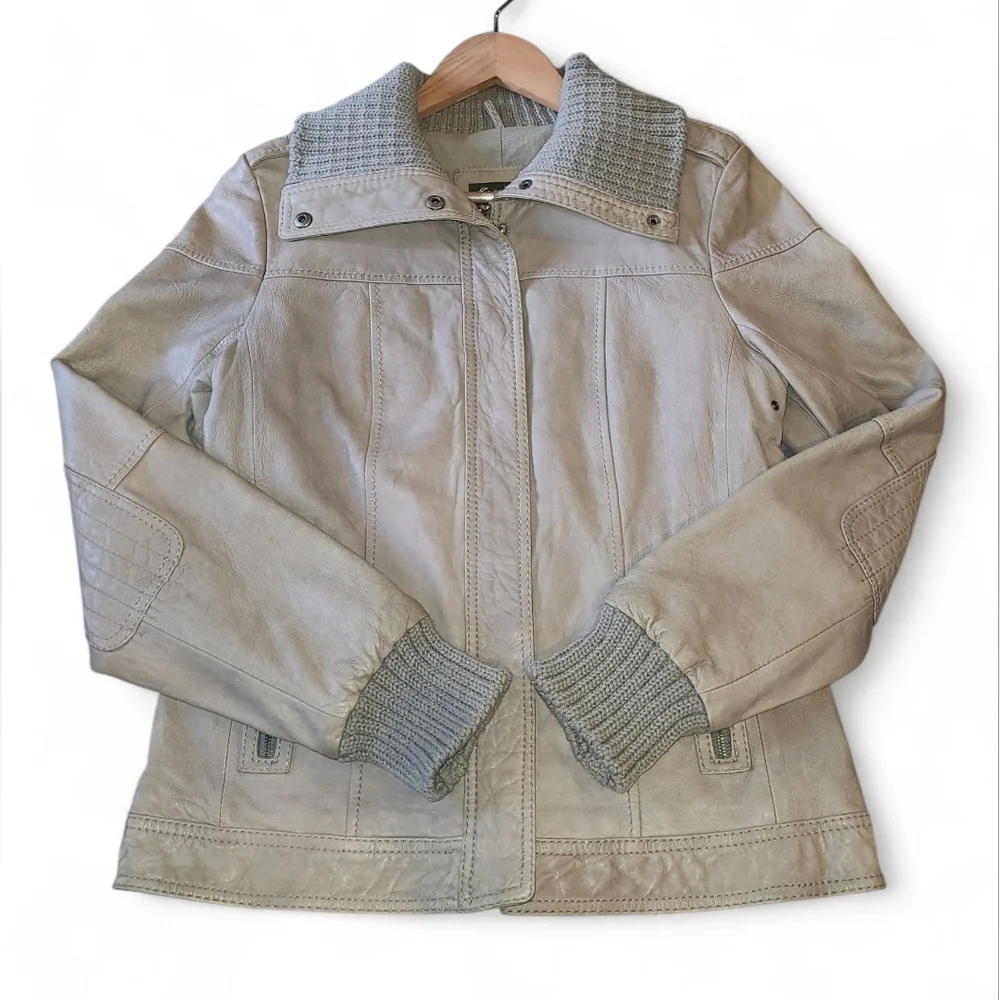 Women's Eddie Bauer Lamb Leather Jacket Medium Light Grey - Picture 11 of 15